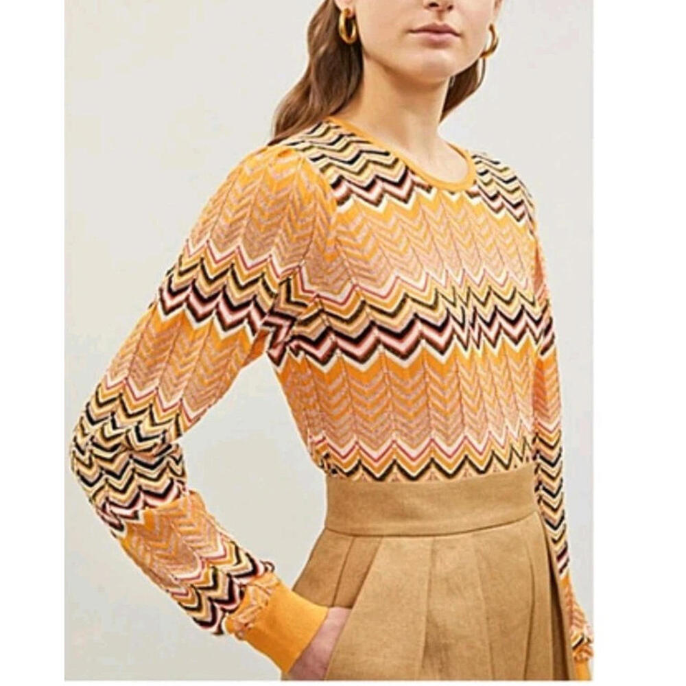 MAJE Macha Zigzag-panel Knitted Size 1 (S) Orange Multicolor Womens Sweater #CB3